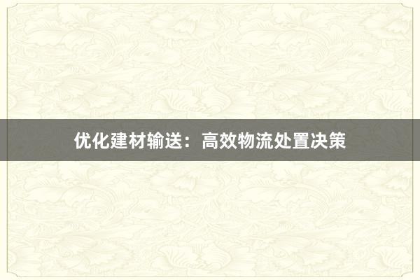 优化建材输送：高效物流处置决策